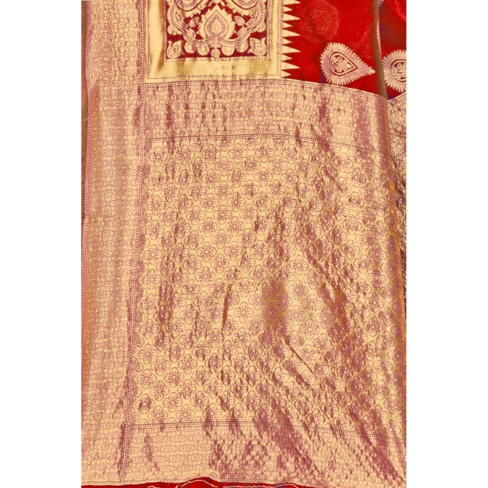 Shopper Beast Women's Banarasi Silk Designer Weaving Saree With Unstitched Blouse (Red, 5.50 Mtrs)