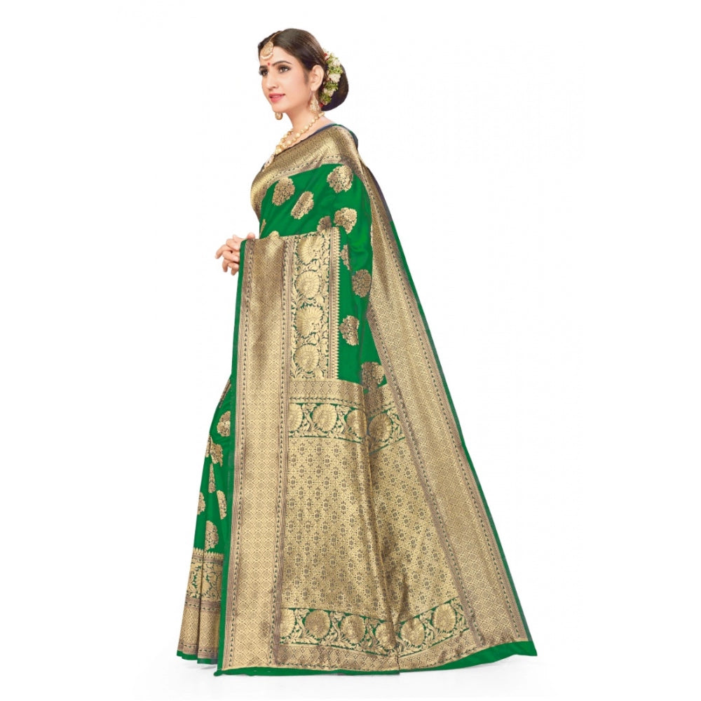 Shopper Beast Women's Banarasi Silk Designer Weaving Saree With Unstitched Blouse (Green, 5.50 Mtrs)