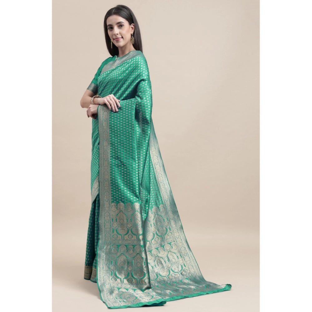 Shopper Beast Women's Kanjivaram Silk Designer Weaving Saree With Unstitched Blouse (Green, 5.50 Mtrs)