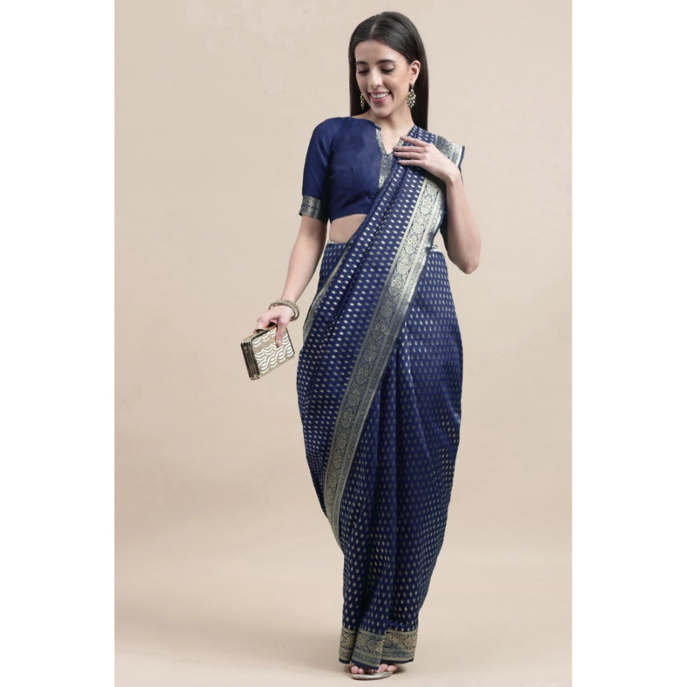 Shopper Beast Women's Kanjivaram Silk Designer Weaving Saree With Unstitched Blouse (Blue, 5.50 Mtrs)