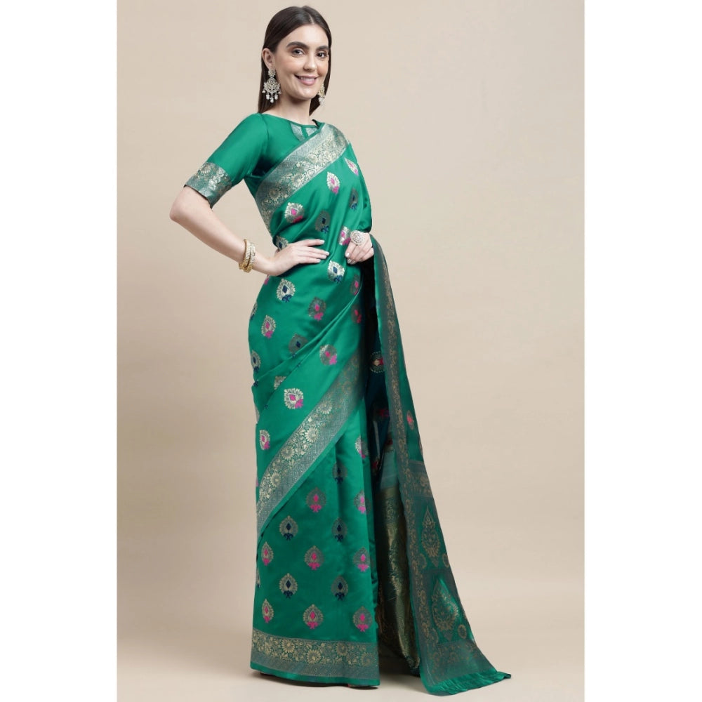 Shopper Beast Women's Kanjivaram Silk Designer Weaving Saree With Unstitched Blouse (Green, 5.50 Mtrs)