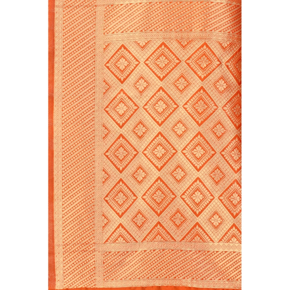 Shopper Beast Women's Banarasi Silk Designer Weaving Saree With Unstitched Blouse (Orange, 5.50 Mtrs)