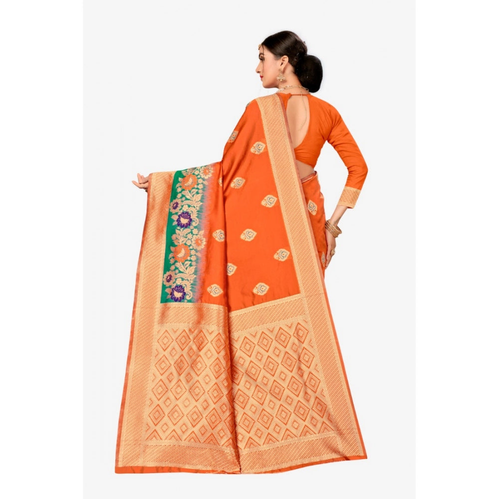 Shopper Beast Women's Banarasi Silk Designer Weaving Saree With Unstitched Blouse (Orange, 5.50 Mtrs)