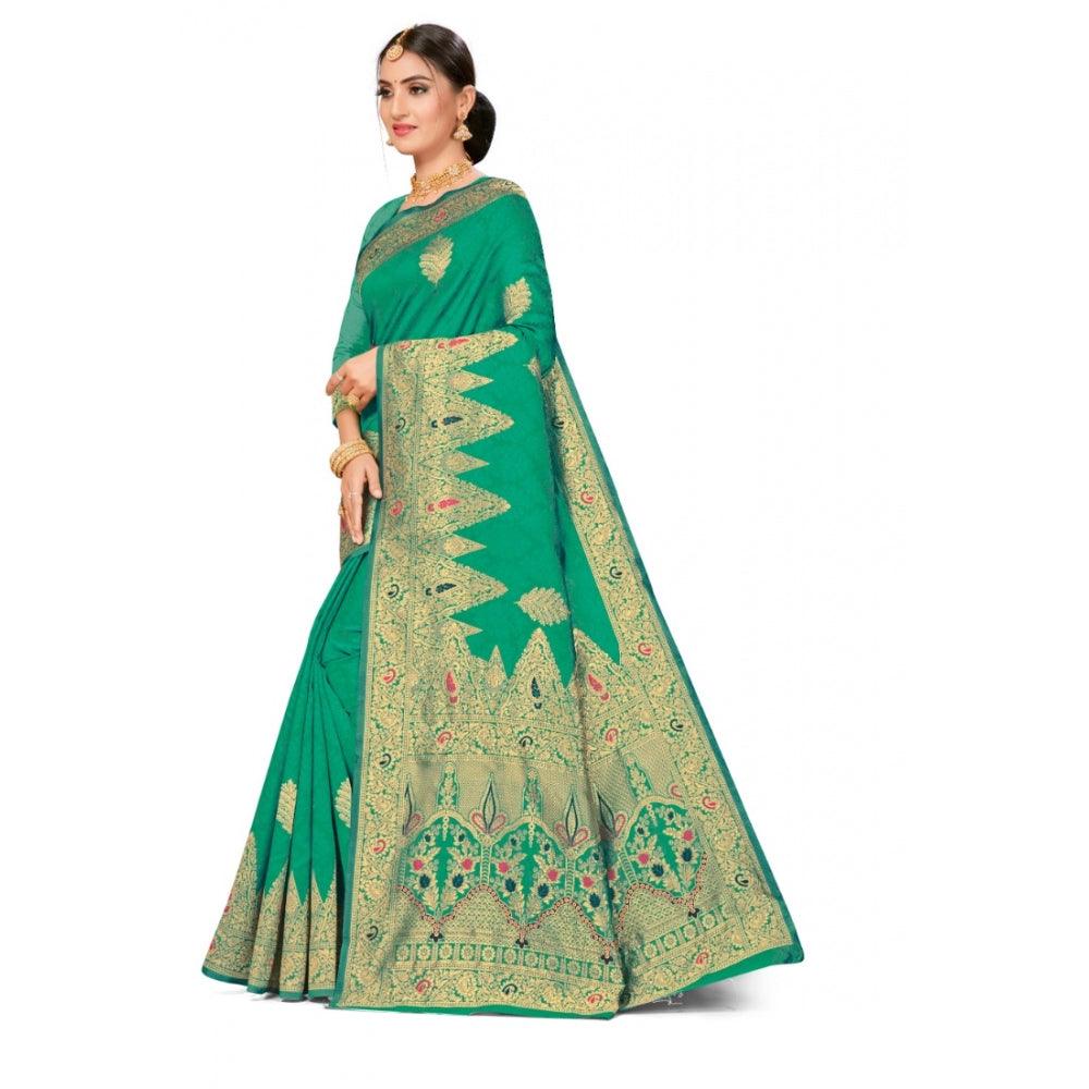 Shopper Beast Women's Banarasi Silk Designer Weaving Saree With Unstitched Blouse (Green, 5.50 Mtrs)