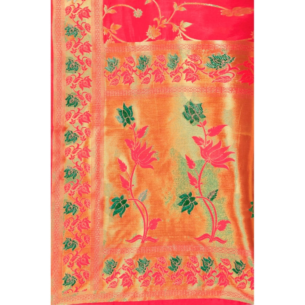 Shopper Beast Women's Banarasi Silk Designer Weaving Saree With Unstitched Blouse (Pink, 5.50 Mtrs)