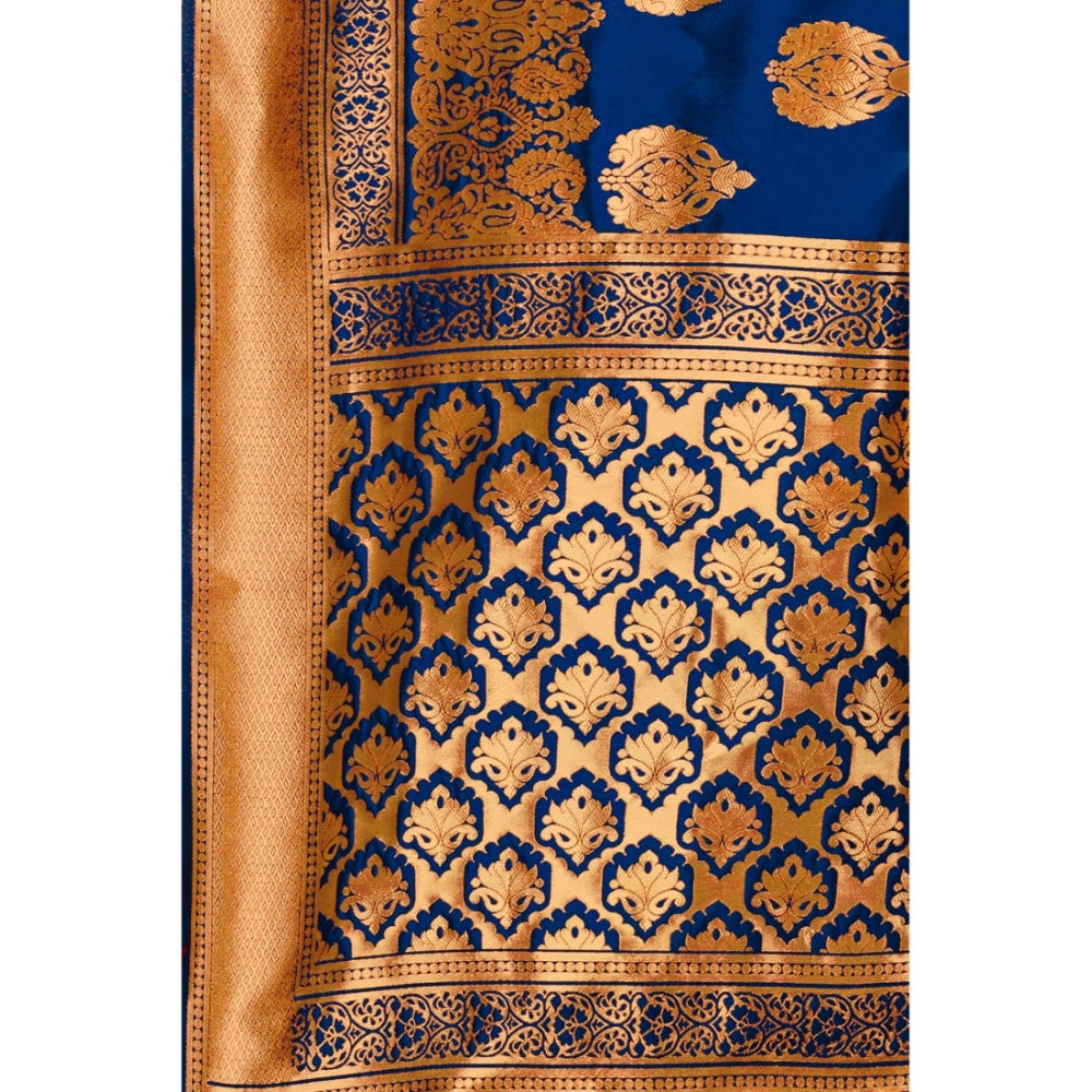 Shopper Beast Women's Banarasi Silk Designer Weaving Saree With Unstitched Blouse (Blue, 5.50 Mtrs)