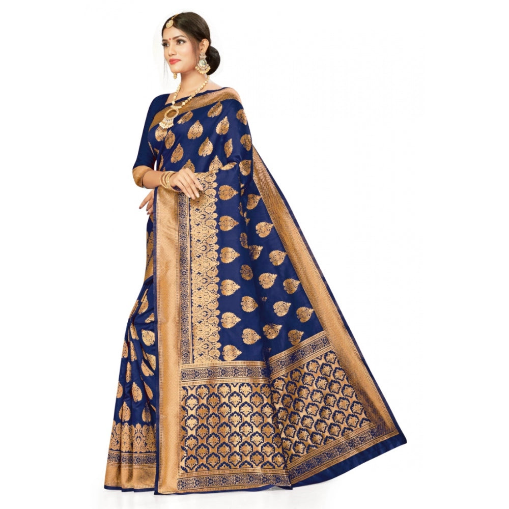 Shopper Beast Women's Banarasi Silk Designer Weaving Saree With Unstitched Blouse (Blue, 5.50 Mtrs)