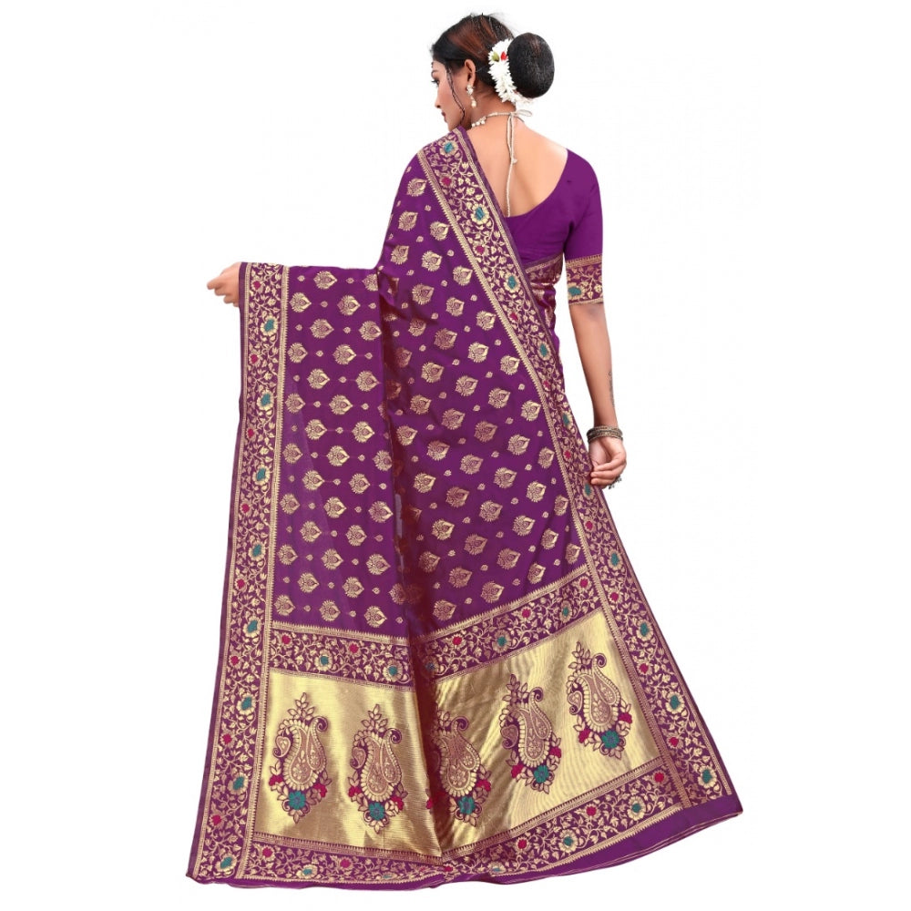 Shopper Beast Women's Banarasi Silk Designer Weaving Saree With Unstitched Blouse (Purple, 5.50 Mtrs)