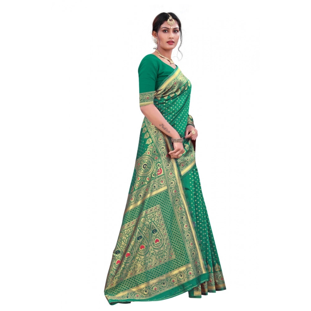 Shopper Beast Women's Banarasi Silk Designer Weaving Saree With Unstitched Blouse (Green, 5.50 Mtrs)