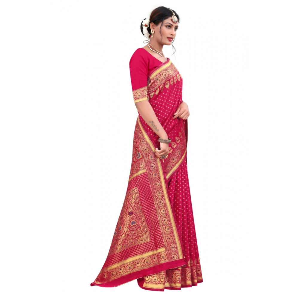 Shopper Beast Women's Banarasi Silk Designer Weaving Saree With Unstitched Blouse (Pink, 5.50 Mtrs)