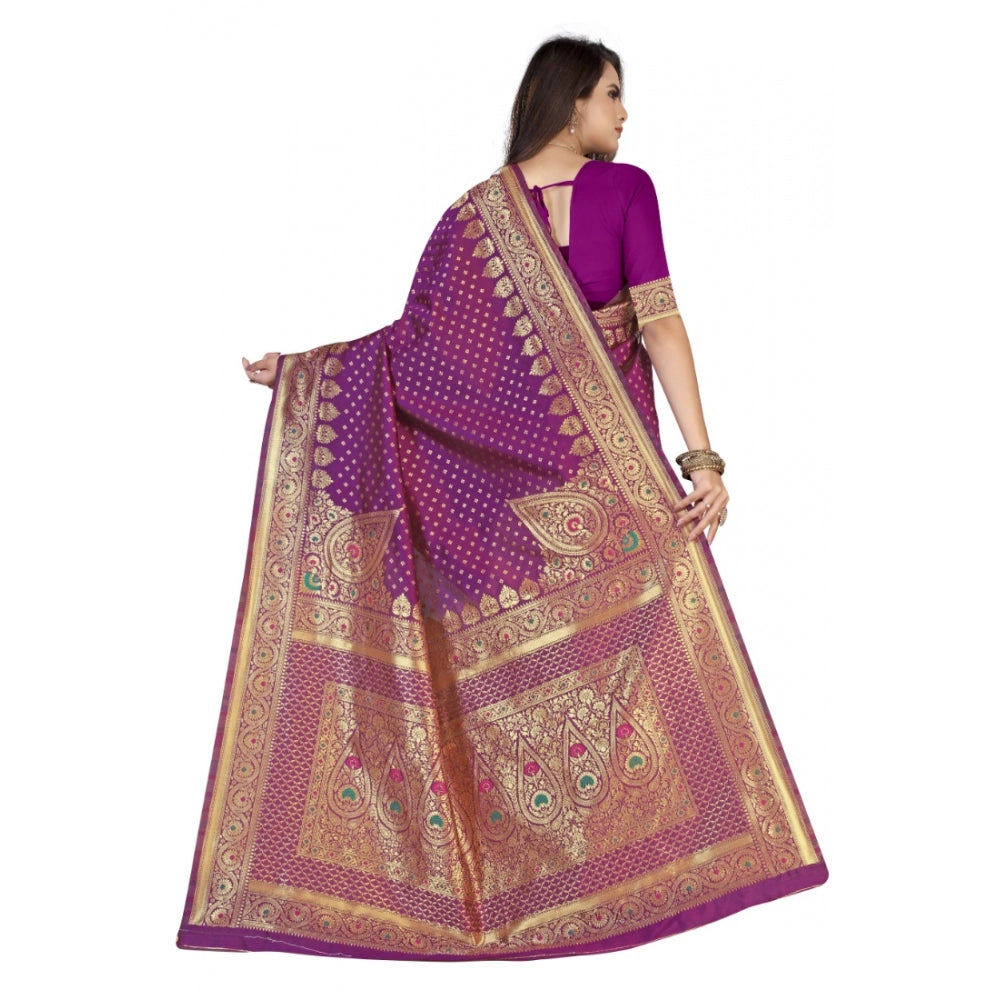 Shopper Beast Women's Banarasi Silk Designer Weaving Saree With Unstitched Blouse (Purple, 5.50 Mtrs)