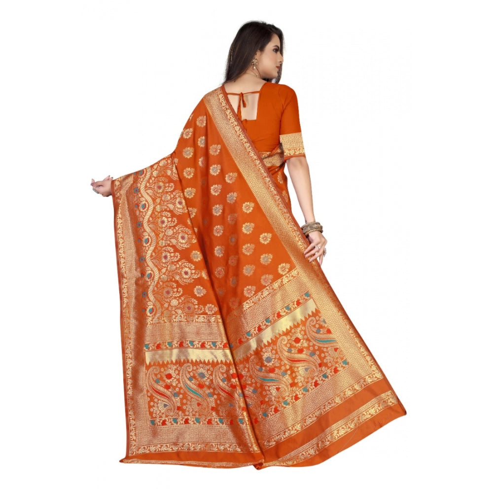 Shopper Beast Women's Banarasi Silk Designer Weaving Saree With Unstitched Blouse (Orange, 5.50 Mtrs)