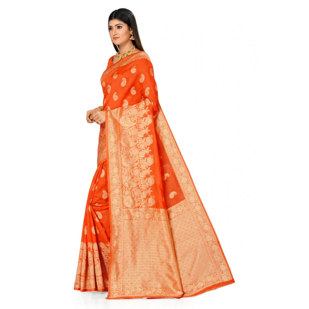 Shopper Beast Women's Banarasi Silk Designer Weaving Saree With Unstitched Blouse (Orange, 5.50 Mtrs)