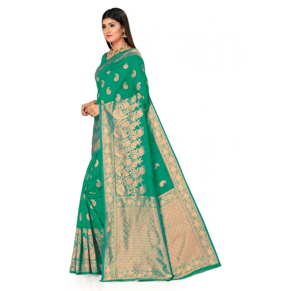 Shopper Beast Women's Banarasi Silk Designer Weaving Saree With Unstitched Blouse (Green, 5.50 Mtrs)