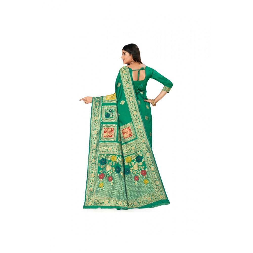 Shopper Beast Women's Banarasi Silk Designer Weaving Saree With Unstitched Blouse (Green, 5.50 Mtrs)