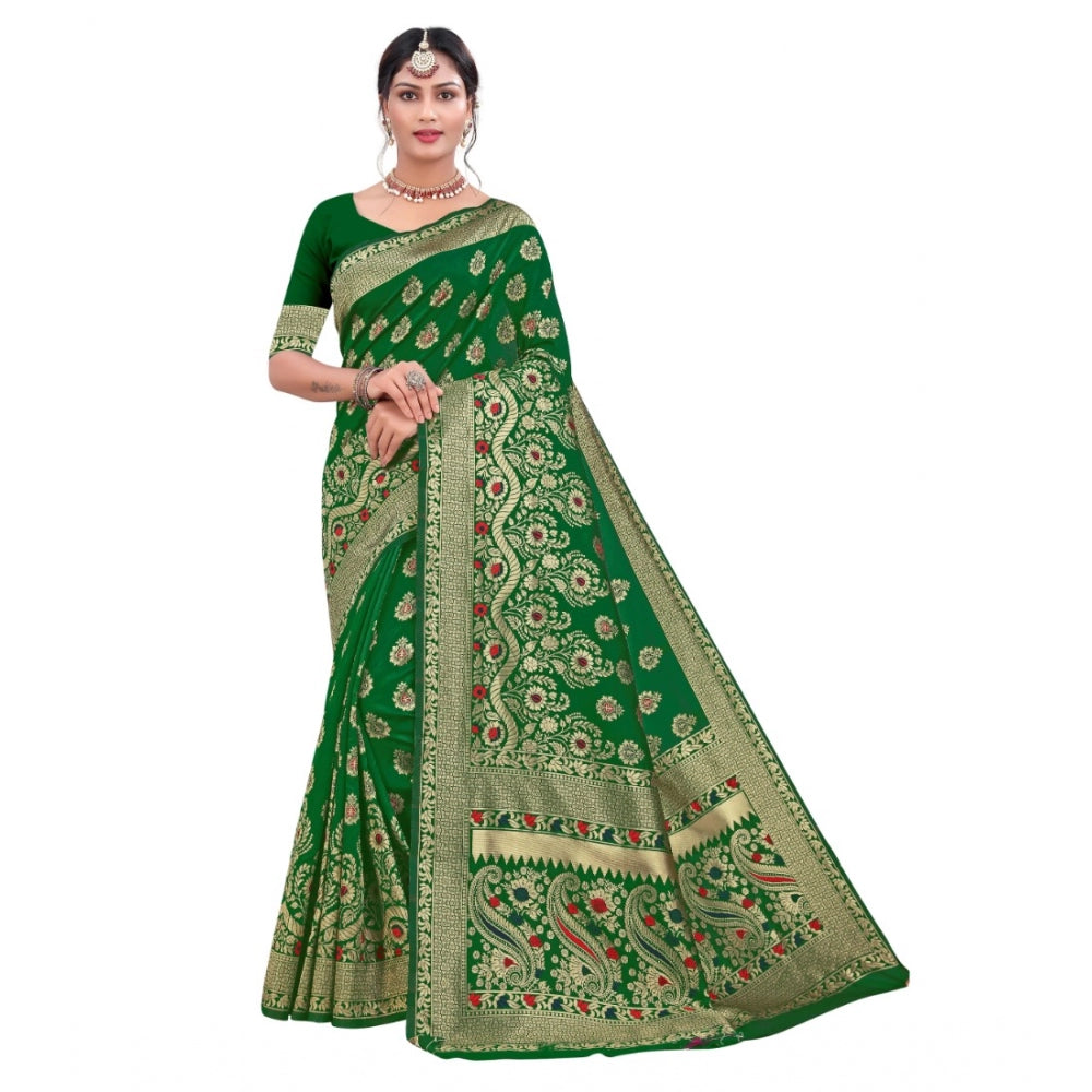 Shopper Beast Women's Banarasi Silk Designer Weaving Saree With Unstitched Blouse (Green, 5.50 Mtrs)