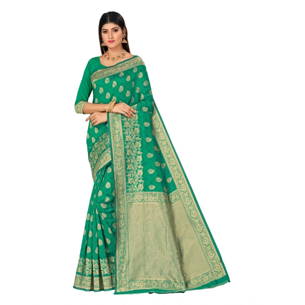 Shopper Beast Women's Banarasi Silk Designer Weaving Saree With Unstitched Blouse (Green, 5.50 Mtrs)