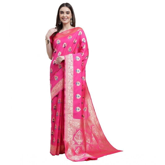 Shopper Beast Women's Kanjivaram Silk Designer Weaving Saree With Unstitched Blouse (Pink, 5.50 Mtrs)