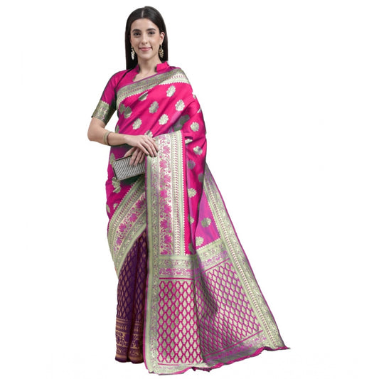 Shopper Beast Women's Kanjivaram Silk Designer Weaving Saree With Unstitched Blouse (Purple &amp; Voilet, 5.50 Mtrs)