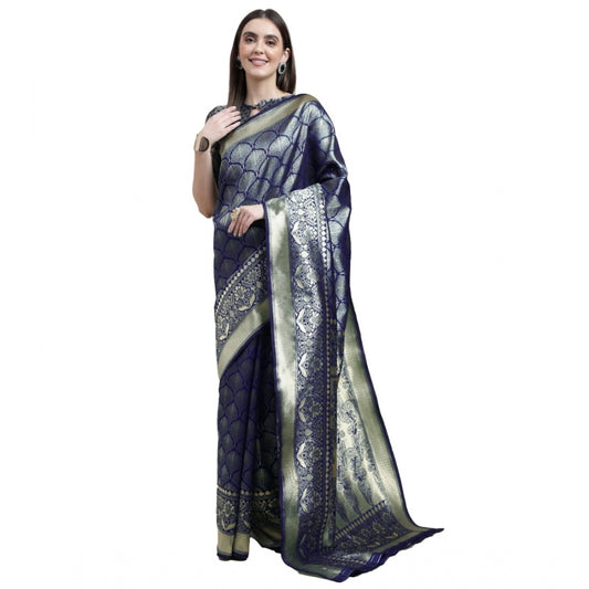 Shopper Beast Women's Banarasi Silk Designer Weaving Saree With Unstitched Blouse (Blue, 5.50 Mtrs)