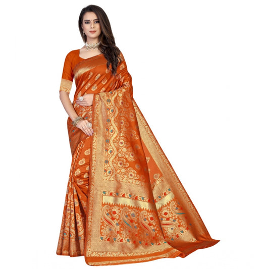 Shopper Beast Women's Banarasi Silk Designer Weaving Saree With Unstitched Blouse (Orange, 5.50 Mtrs)