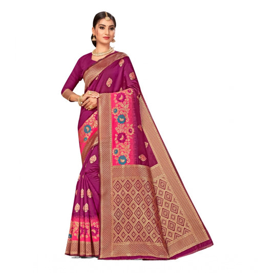 Shopper Beast Women's Banarasi Silk Designer Weaving Saree With Unstitched Blouse (Purple, 5.50 Mtrs)