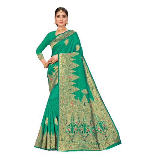 Shopper Beast Women's Banarasi Silk Designer Weaving Saree With Unstitched Blouse (Green, 5.50 Mtrs)