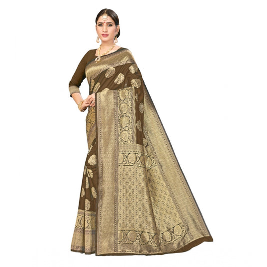 Shopper Beast Women's Banarasi Silk Designer Weaving Saree With Unstitched Blouse (Brown, 5.50 Mtrs)