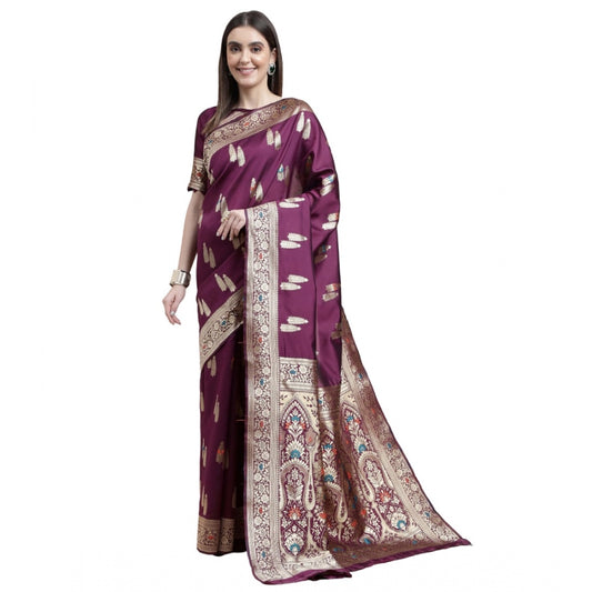 Shopper Beast Women's Kanjivaram Silk Designer Weaving Saree With Unstitched Blouse (Purple, 5.50 Mtrs)