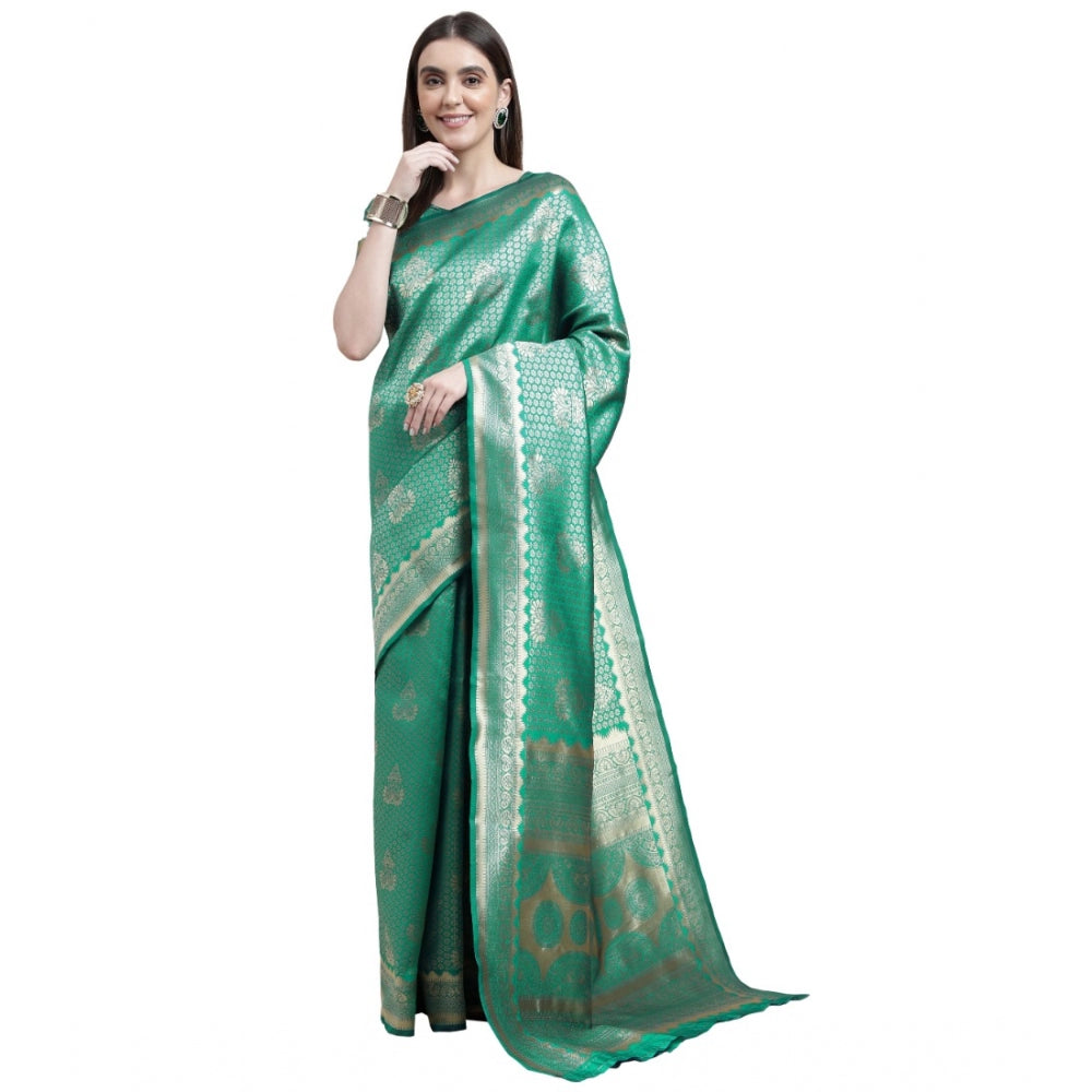 Shopper Beast Women's Banarasi Silk Designer Weaving Saree With Unstitched Blouse (Green, 5.50 Mtrs)