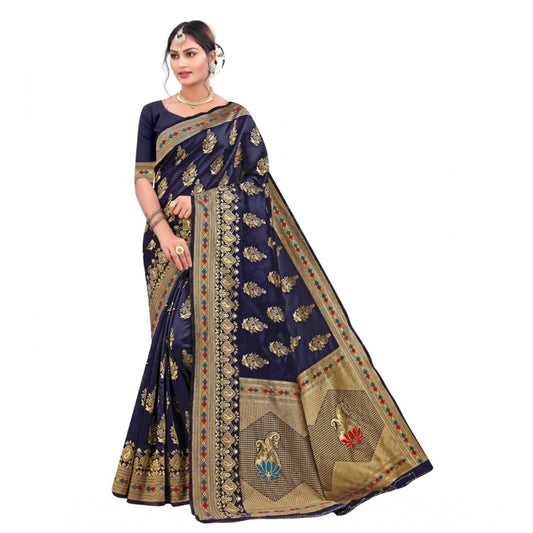 Shopper Beast Women's Banarasi Silk Designer Weaving Saree With Unstitched Blouse (Blue, 5.50 Mtrs)