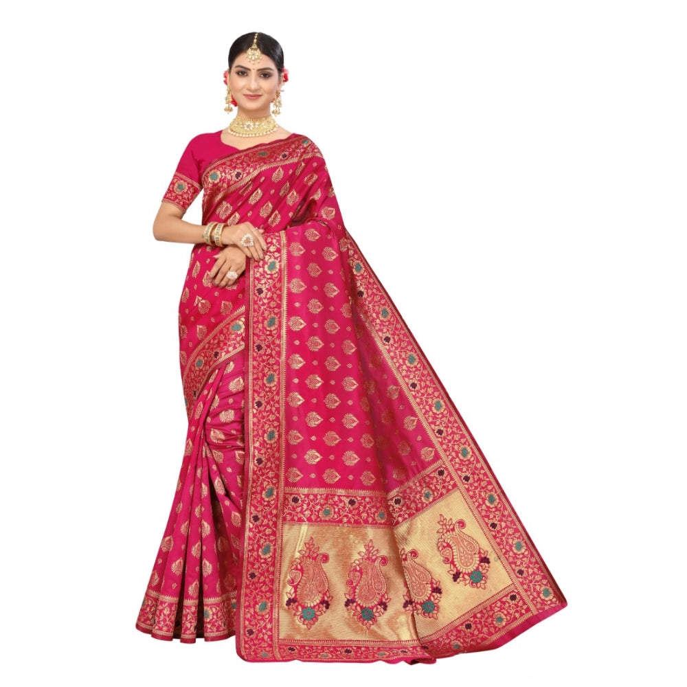 Shopper Beast Women's Banarasi Silk Designer Weaving Saree With Unstitched Blouse (Pink, 5.50 Mtrs)