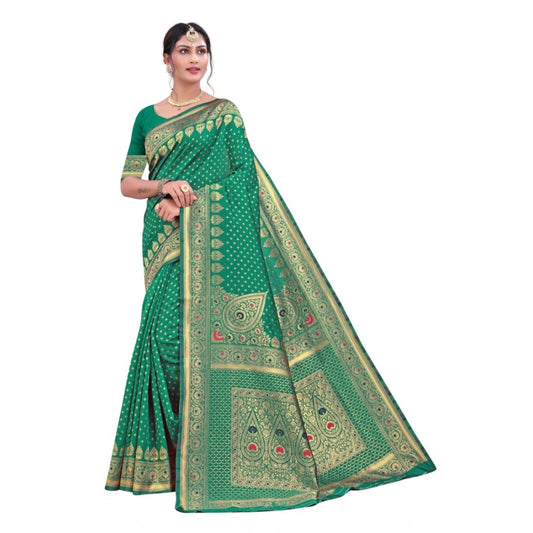 Shopper Beast Women's Banarasi Silk Designer Weaving Saree With Unstitched Blouse (Green, 5.50 Mtrs)