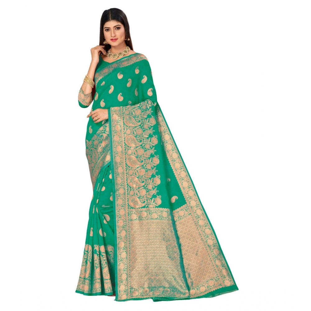 Shopper Beast Women's Banarasi Silk Designer Weaving Saree With Unstitched Blouse (Green, 5.50 Mtrs)