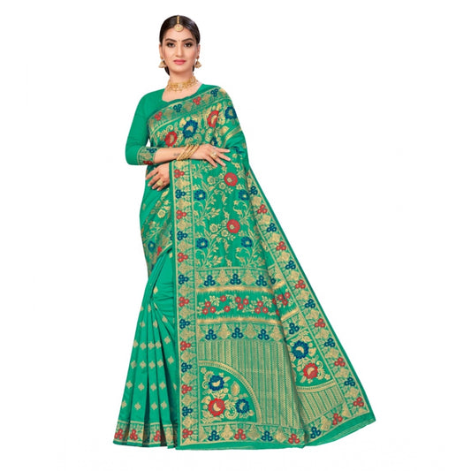 Shopper Beast Women's Banarasi Silk Designer Weaving Saree With Unstitched Blouse (Green, 5.50 Mtrs)