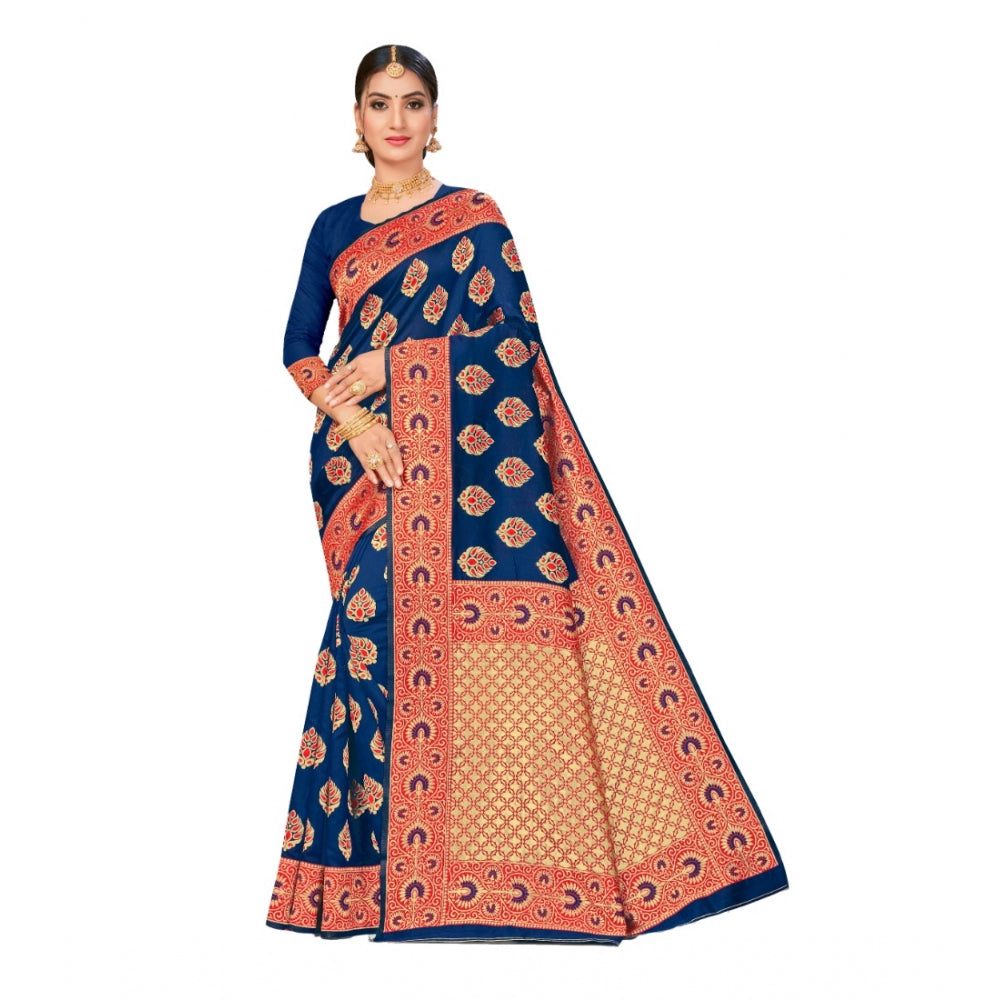 Shopper Beast Women's Banarasi Silk Designer Weaving Saree With Unstitched Blouse (Blue, 5.50 Mtrs)