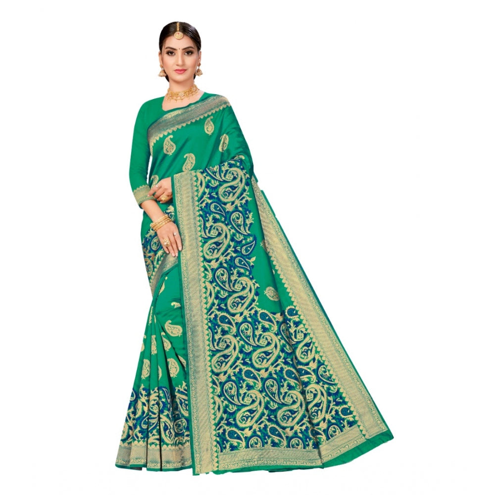 Shopper Beast Women's Banarasi Silk Designer Weaving Saree With Unstitched Blouse (Green, 5.50 Mtrs)