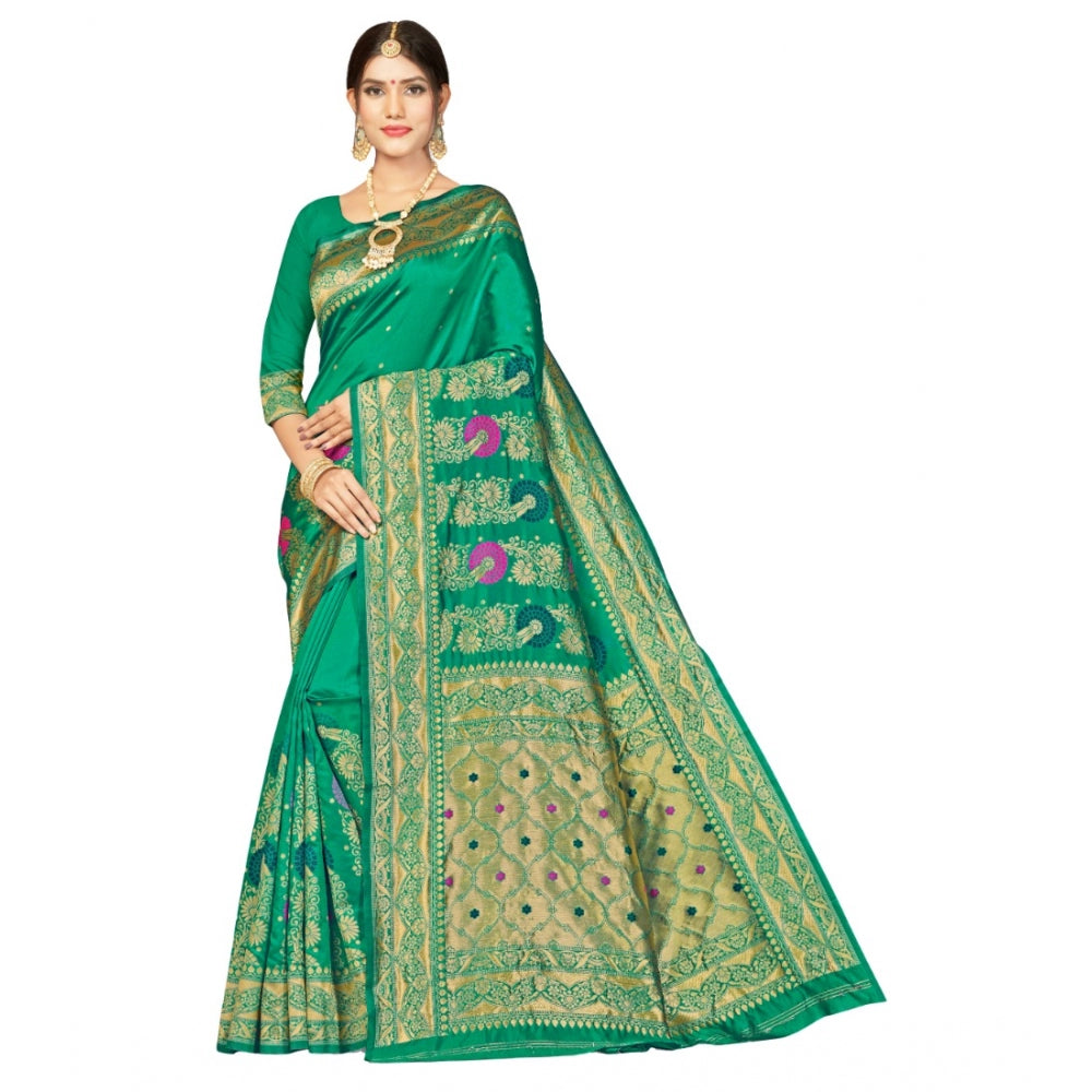 Shopper Beast Women's Banarasi Silk Designer Weaving Saree With Unstitched Blouse (Green, 5.50 Mtrs)