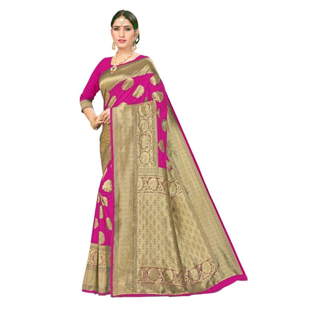 Shopper Beast Women's Banarasi Silk Designer Weaving Saree With Unstitched Blouse (Pink, 5.50 Mtrs)