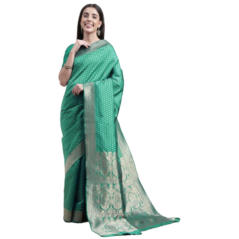 Shopper Beast Women's Kanjivaram Silk Designer Weaving Saree With Unstitched Blouse (Green, 5.50 Mtrs)