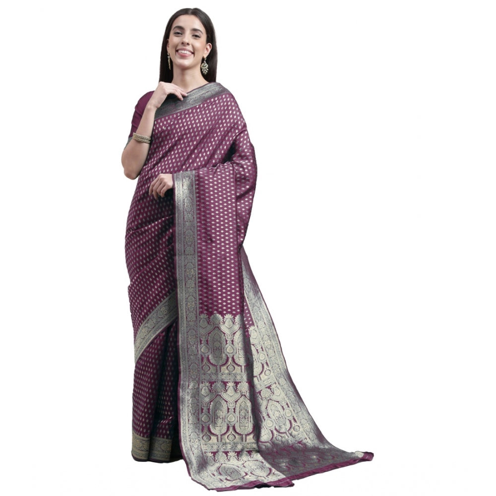 Shopper Beast Women's Kanjivaram Silk Designer Weaving Saree With Unstitched Blouse (Purple, 5.50 Mtrs)