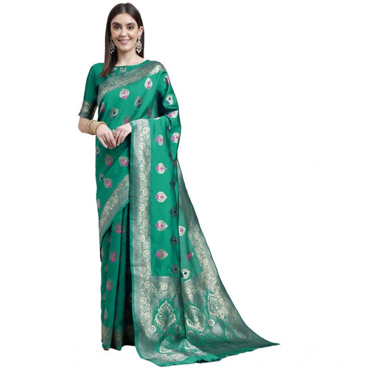 Shopper Beast Women's Kanjivaram Silk Designer Weaving Saree With Unstitched Blouse (Green, 5.50 Mtrs)