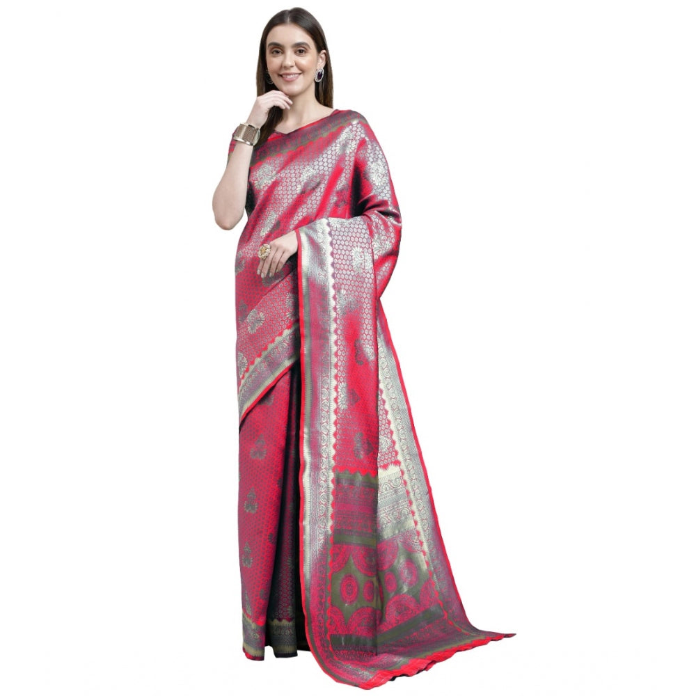 Shopper Beast Women's Banarasi Silk Designer Weaving Saree With Unstitched Blouse (Pink, 5.50 Mtrs)