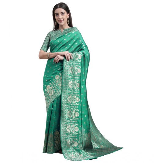 Shopper Beast Women's Banarasi Silk Designer Weaving Saree With Unstitched Blouse (Green, 5.50 Mtrs)