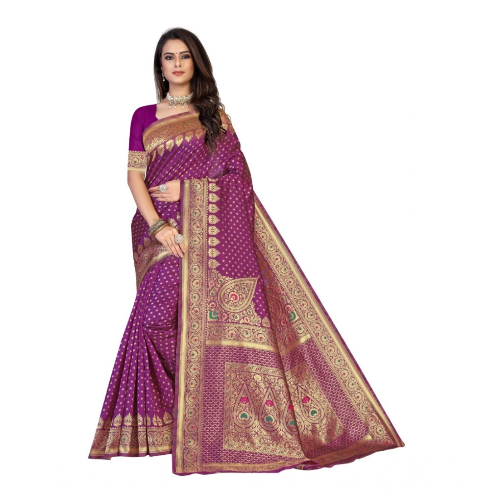 Shopper Beast Women's Banarasi Silk Designer Weaving Saree With Unstitched Blouse (Purple, 5.50 Mtrs)