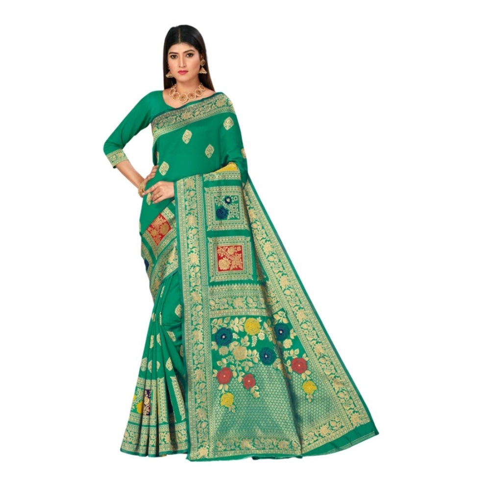 Shopper Beast Women's Banarasi Silk Designer Weaving Saree With Unstitched Blouse (Green, 5.50 Mtrs)