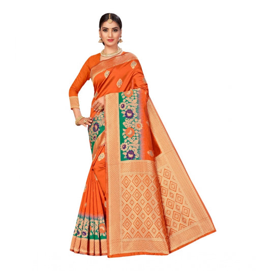 Shopper Beast Women's Banarasi Silk Designer Weaving Saree With Unstitched Blouse (Orange, 5.50 Mtrs)