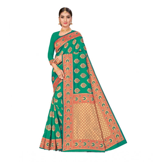 Shopper Beast Women's Banarasi Silk Designer Weaving Saree With Unstitched Blouse (Green, 5.50 Mtrs)