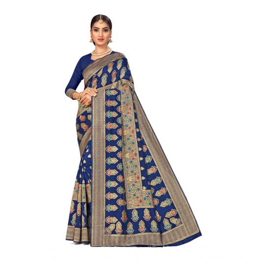 Shopper Beast Women's Banarasi Silk Designer Weaving Saree With Unstitched Blouse (Blue, 5.50 Mtrs)