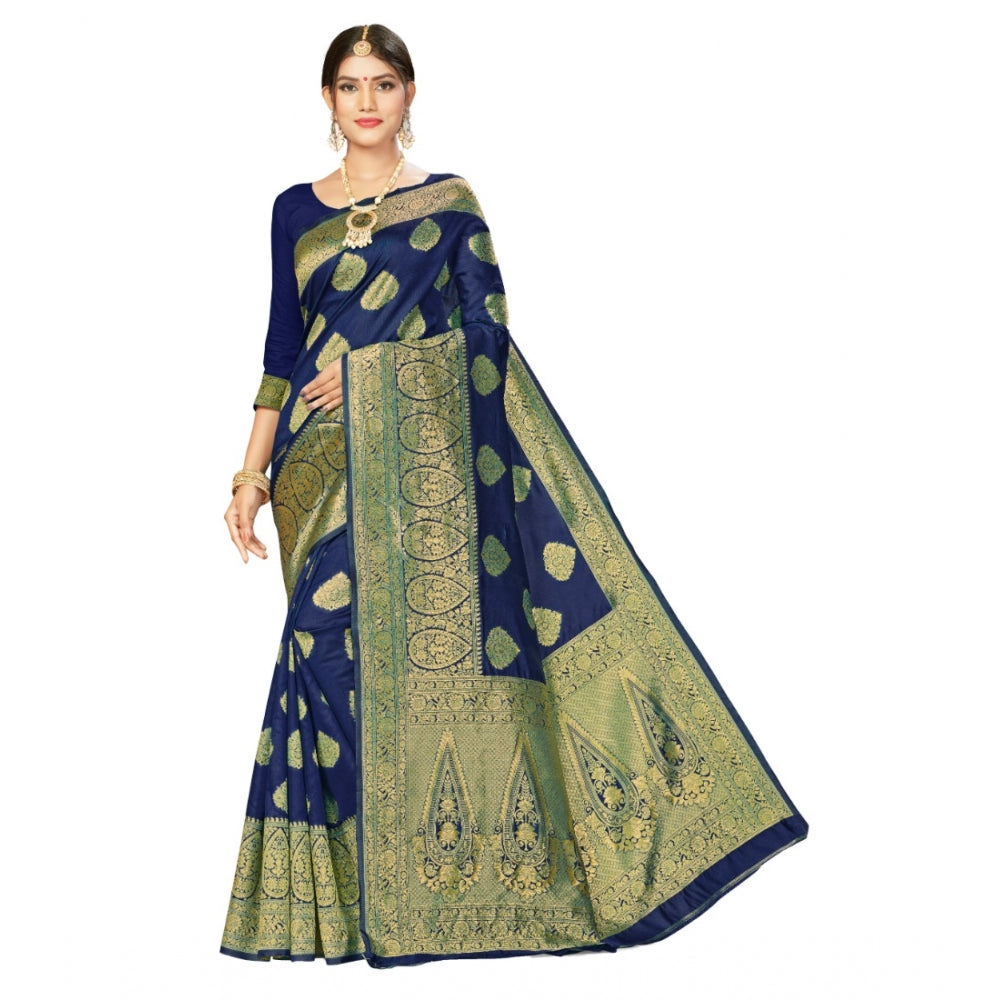 Shopper Beast Women's Banarasi Silk Designer Weaving Saree With Unstitched Blouse (Blue, 5.50 Mtrs)